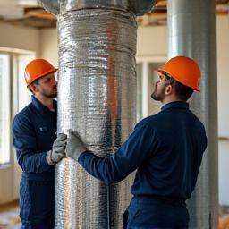 Technicians installing new HVAC system